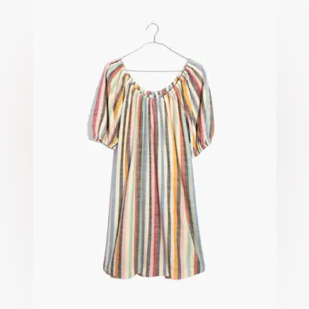 Madewell Puff-Sleeve Trapeze Mini Dress in Rainbow Stripe Size M